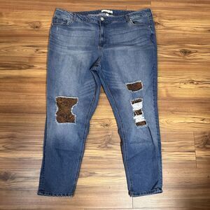 Est 1948 Womens Jeans 24W Blue Distressed Leopard Patch Stretch Denim Plus